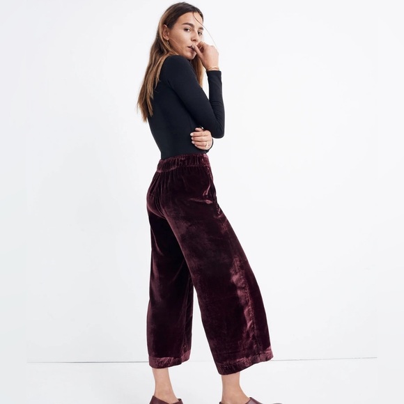 Madewell Velvet Huston Pull-On Crop Pants Pinot Noir Red | Women Medium - Picture 2 of 6